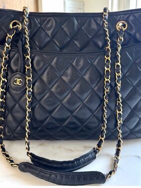 CHANEL Lambskin Black Quilted Leather Shoulder Bag with Gold Chain Straps